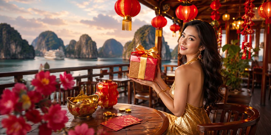 Người dùng tại vịnh Hạ Long xem thưởng và truy cập gee88 qua điện thoại bên ly cà phê