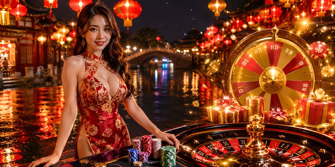 Bàn roulette và không khí chợ đêm Huế thể hiện trải nghiệm casino sôi động trên gee88
